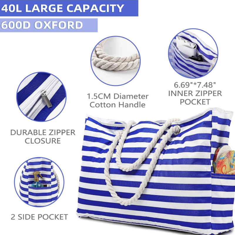 P Fashion stripe travel beach bag large capacity hand storage bag shoulder shopping bag light travel