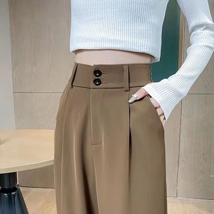 P Pure black wide-leg pants female 2024 new personality, high waist and drooping feeling, casual and loose mopping suit pants, straight pants female