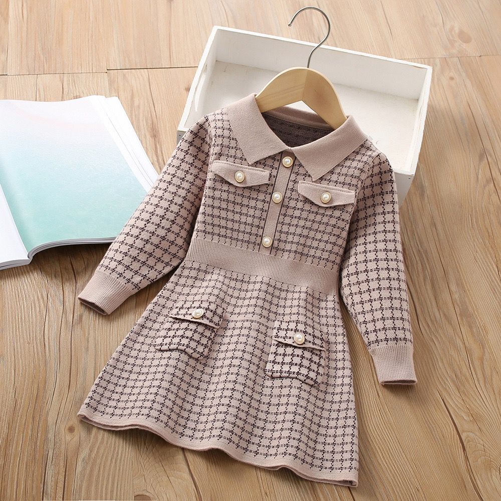 Vestido de suéter para niñas, estilo de moda, vestido de punto para niñas de estilo coreano de manga larga 