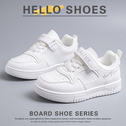 P Campus Little White Shoes 2023 New Boys Sneakers Girls Low Top Leather Performance White Soft-soled Lightweight Sneakers