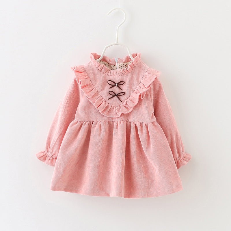 Versión coreana de la camisa de falda de niña con borde de oreja de madera en forma de V de moda para ropa infantil de comercio exterior falda de princesa 0,2 kg