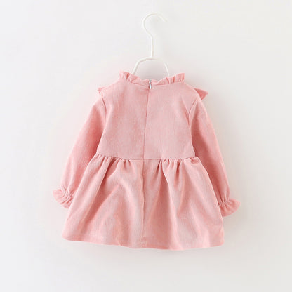 Versión coreana de la camisa de falda de niña con borde de oreja de madera en forma de V de moda para ropa infantil de comercio exterior falda de princesa 0,2 kg