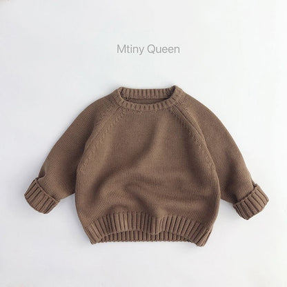 P children's clothing children's pullover knitted sweater autumn and winter new Korean version boys and girls baby retro simple solid color sweater long sleeve