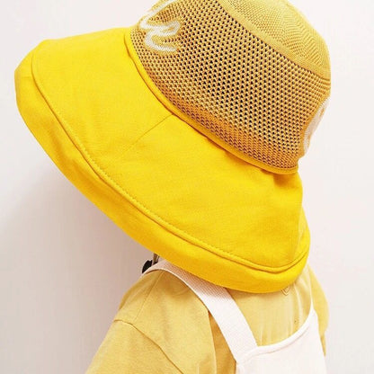 P children's sunscreen hat, summer boys' hat, large brim, summer sunshade hat, mesh fisherman's hat, wide brim, trendy and cool thin style