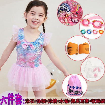 Traje de baño de sirena para niños, traje de baño femenino de una pieza, niña coreana, princesa, lindo bebé, traje de baño de aguas termales para niños pequeños 