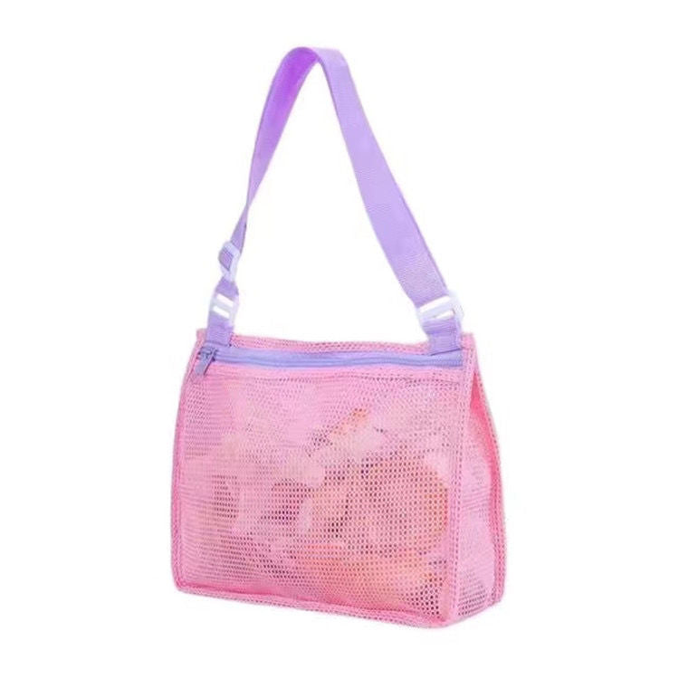 Children's Net Bag Beach Toy Mesh Zipper Storage Bag Handheld Colorful Adjustable Shoulder Strap Beach Backpack Storage