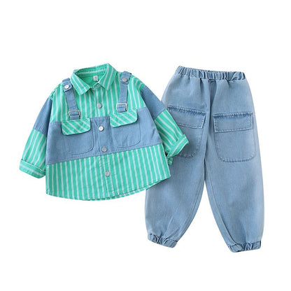 P Boys Spring Fashion Fake Two Piece Set 2024 New Western Style Children's Spring Explosive Street Korean Edition Trendy Brand Spring and Autumn Style