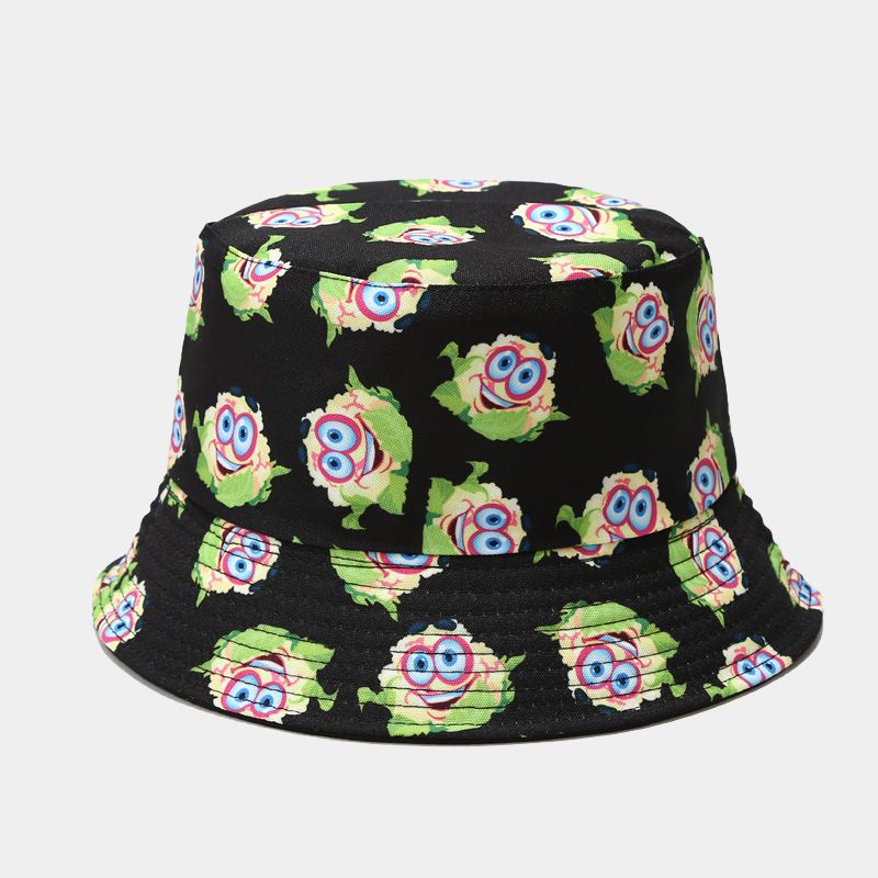 P 2022 Nuevo sombrero de pescador con estampado de vegetales creativo para mujer, sombrero para el sol de verano para exteriores, sombrero versátil para olla 