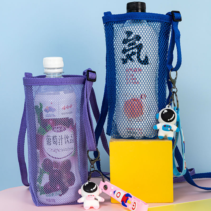 Funda tipo bolsa para taza de agua con rejilla para niños, bandolera portátil para viajes, turismo, botellas de agua mineral, bebidas, funda protectora para taza aislante 