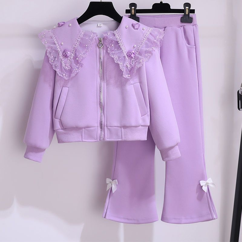 Girls' suits, autumn and winter clothes, new princess style, fashionable sweatshirt jacket, spring and autumn children's casual two-piece set