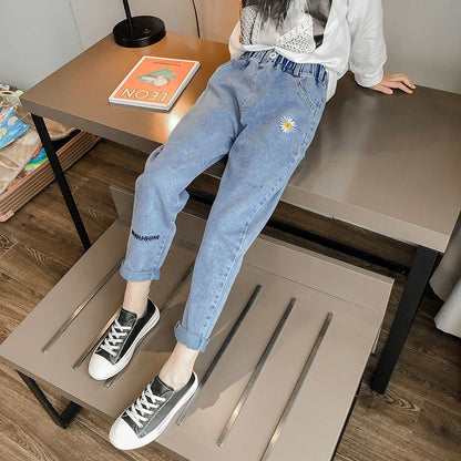 P girls jeans 2024 spring and autumn new girls Korean wide-leg pants medium and older children's foreign loose casual straight-leg pants