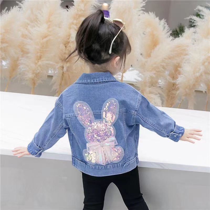 P 24 New Girls Soft Denim Jacket Princess Style Explosive Foreign Versatile Cute Loose Korean Edition Jacket for Girls and Children