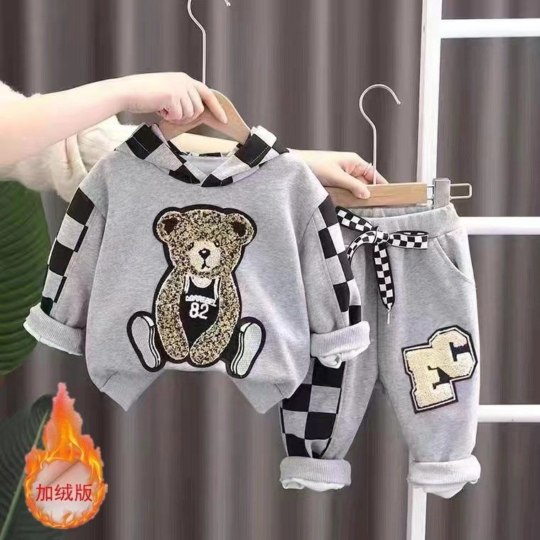 P Boys' Clothing Winter Fleece Thickened Three-piece Set Children's Sweater Sweatpants Cartoon Boys' Baby Winter Cotton Clothes