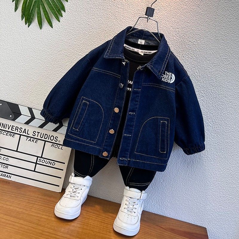 P children's clothing boys denim jacket spring and autumn 2024 new children's autumn clothing boys cool handsome children's autumn top