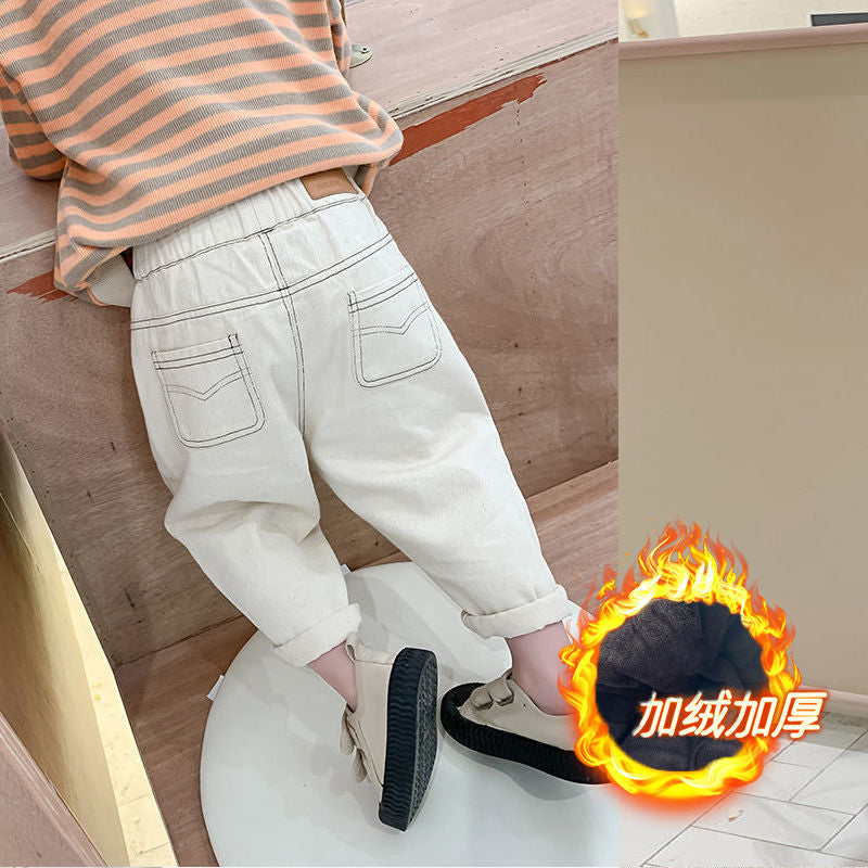 P boys spring and autumn clothing popular foreign jeans new spring clothing children girls older children sports pants dad pants