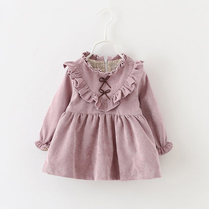 Versión coreana de la camisa de falda de niña con borde de oreja de madera en forma de V de moda para ropa infantil de comercio exterior falda de princesa 0,2 kg