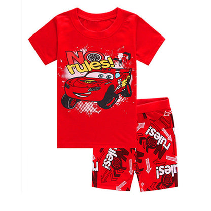 Conjunto de pijama de algodón de manga corta para niños con diseño de dibujos animados de coches de verano nuevo de P