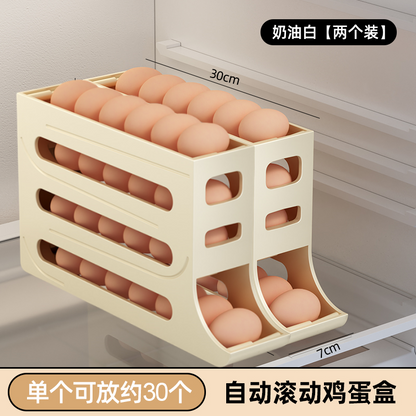 Caja de almacenamiento de huevos deslizante, caja de almacenamiento de puerta lateral de refrigerador, soporte de rejilla para huevos rodante de grado alimenticio, caja de huevos rodante automática 