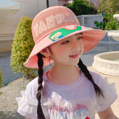 P Children's sunscreen hat summer boys and girls UV protection sun hat baby cartoon mesh large brim sunshade bucket hat