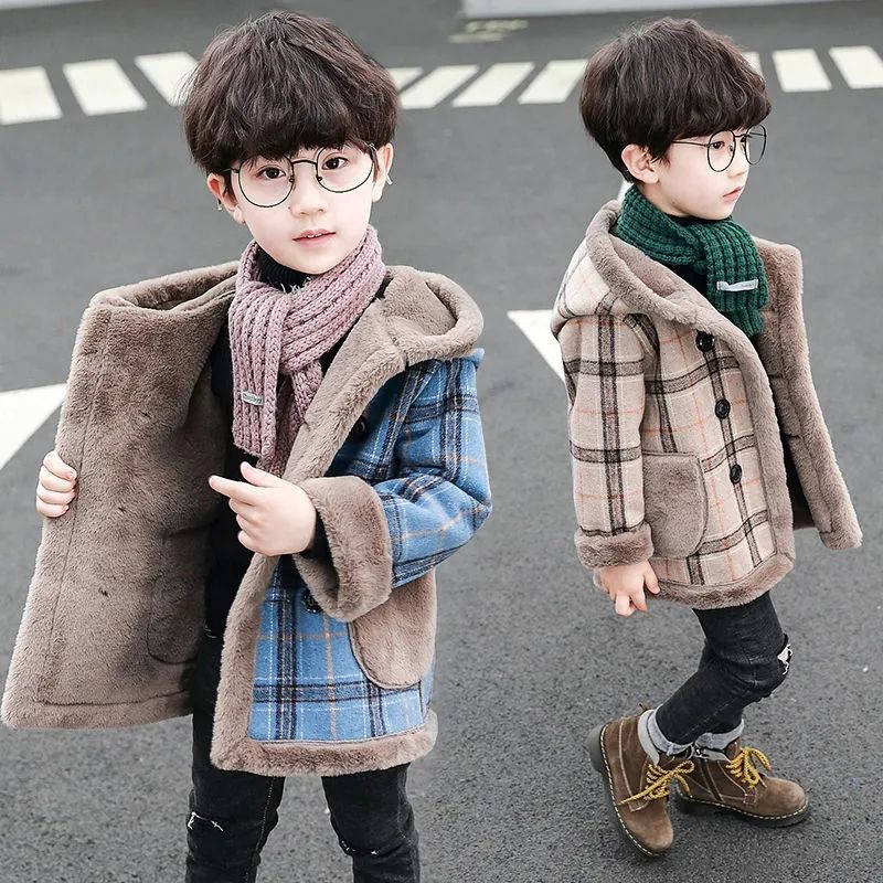 children  warm woolen coats, boys and girls, plus velvet and thick woolen coats