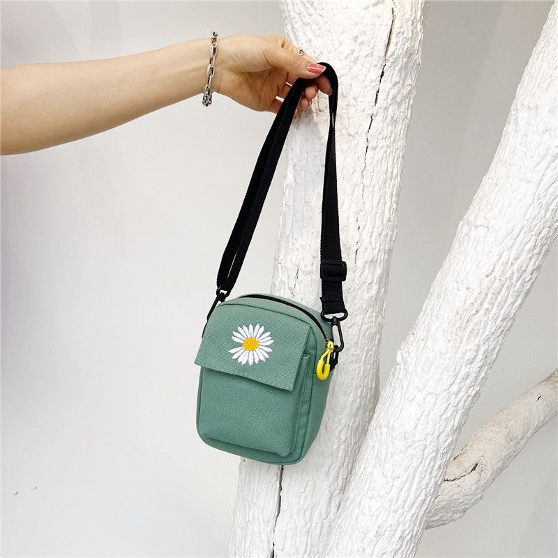 P Daisy Canvas Bag Bolso bandolera para mujer Bolso de hombro para estudiante coreano Bolso cuadrado pequeño versátil de celebridad de Internet Bolso para teléfono móvil 0,1 kg 