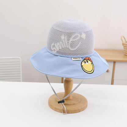 P Children's sunscreen hat summer boys and girls UV protection sun hat baby cartoon mesh large brim sunshade bucket hat