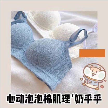 P Cream Puff Sponge~Pure Desire Wind Thin Small Breast Special Bra No Steel Ring Gathering Girl Bra Underwear Girl