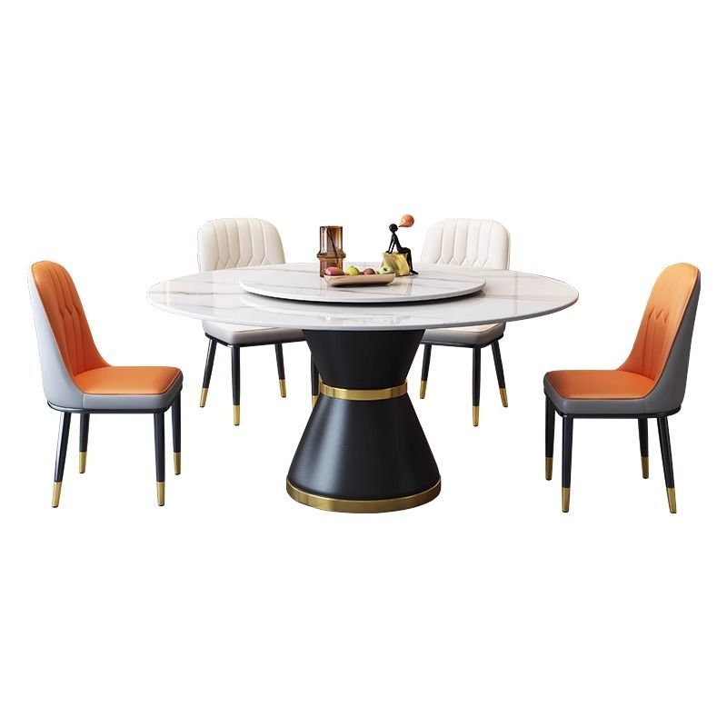 Rock slab dining table and chair combination modern simple household round rock slab dining table