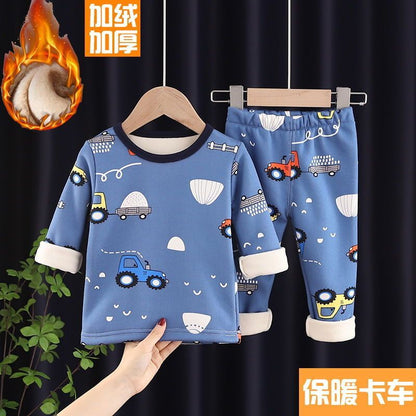 P children's thermal underwear set boys and girls long johns medium children infant pajamas autumn and winter thermal clothing tide