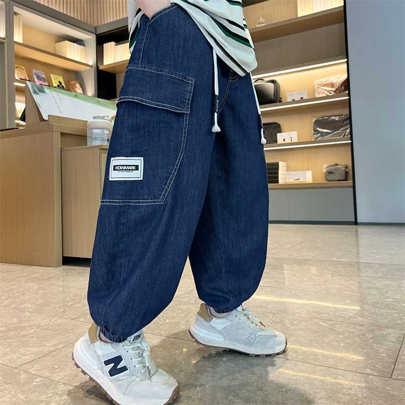 P boys summer tooling jeans 2024 new medium and older children's thin mosquito-proof pants children's bloomers summer fashion brand