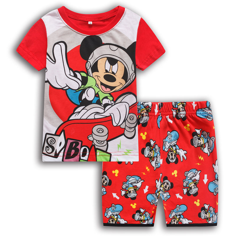 Conjunto de pijama de algodón de manga corta para niños con diseño de dibujos animados de coches de verano nuevo de P