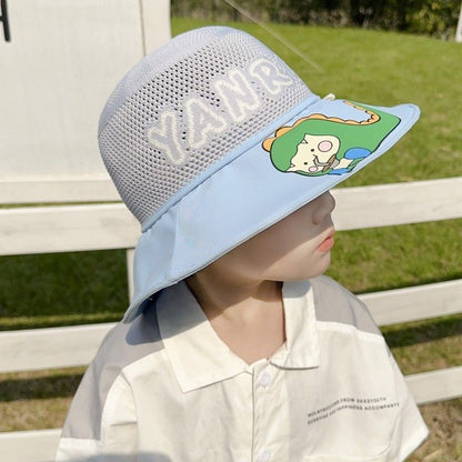 P Children's sunscreen hat summer boys and girls UV protection sun hat baby cartoon mesh large brim sunshade bucket hat