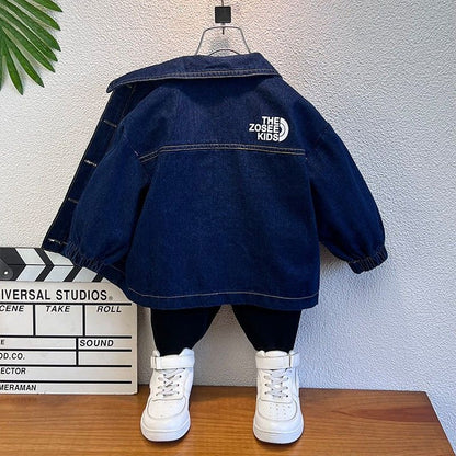 P children's clothing boys denim jacket spring and autumn 2024 new children's autumn clothing boys cool handsome children's autumn top