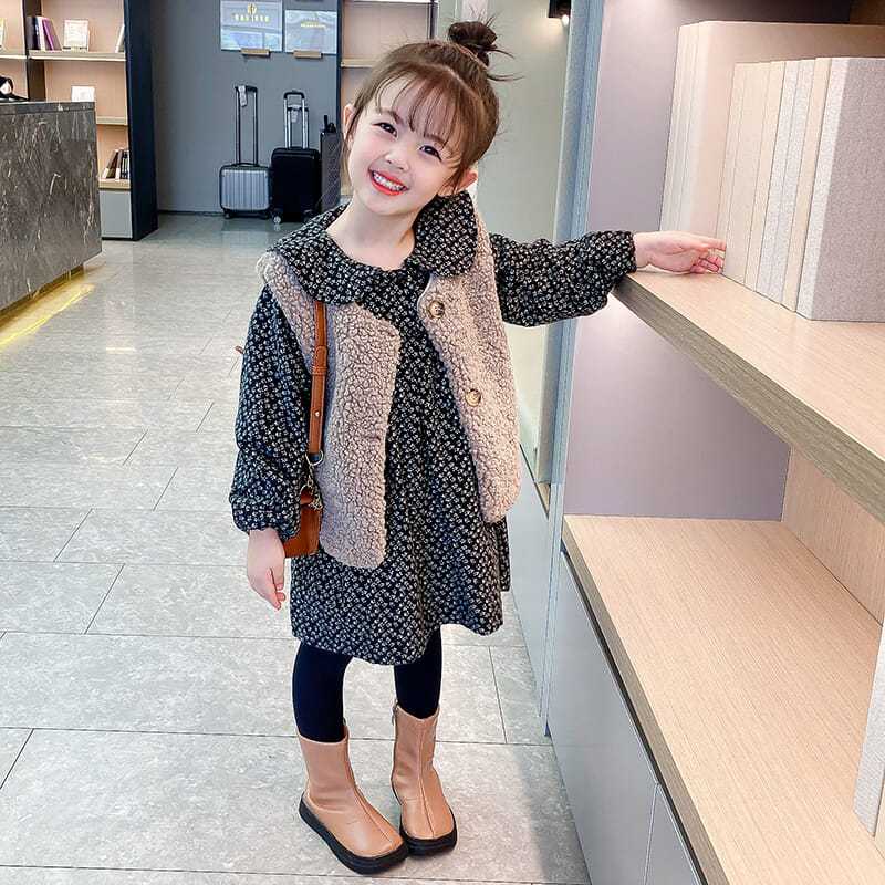 Traje de terciopelo para niña, chaleco con falda floral de moda para bebé, conjunto de 2 piezas, nueva ropa de otoño e invierno, de moda para niñas de 3 a 8 años 