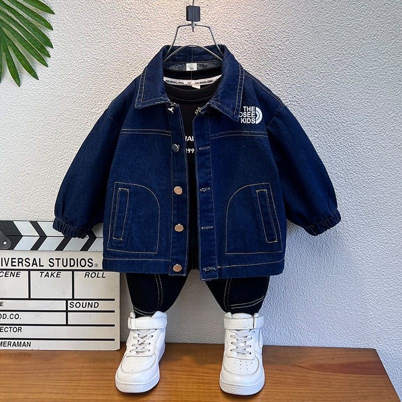 P children's clothing boys denim jacket spring and autumn 2024 new children's autumn clothing boys cool handsome children's autumn top