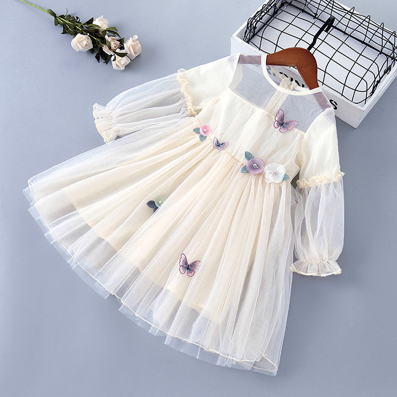 Spring and autumn children&#039;s gauze dress princess skirt long sleeve gauze skirt girl super fairy maiden fluffy skirt foreign trade