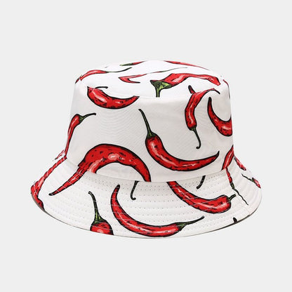 P 2022 Nuevo sombrero de pescador con estampado de vegetales creativo para mujer, sombrero para el sol de verano para exteriores, sombrero versátil para olla 