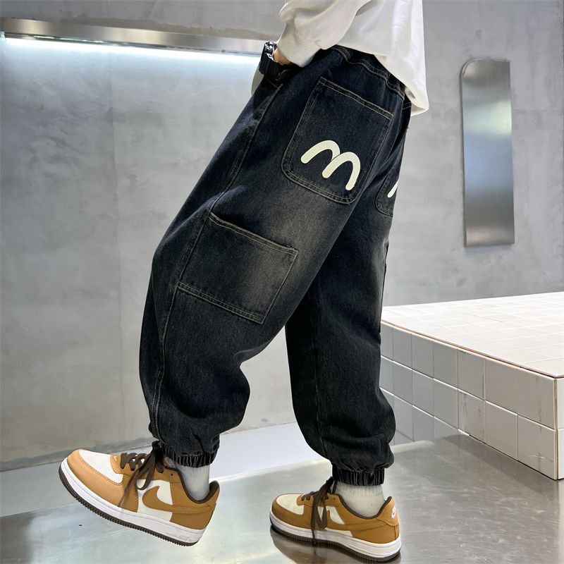 P boys pants medium and older children's spring and autumn models handsome children's autumn jeans 2024 new boys casual trousers tide