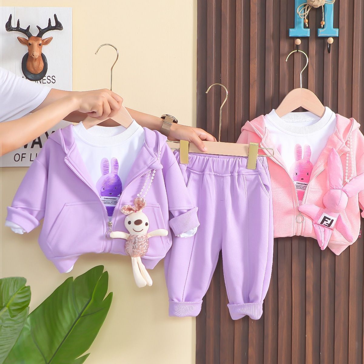 P girls spring and autumn suit new cartoon baby children baby cute casual two-piece set autumn fashion children's clothing