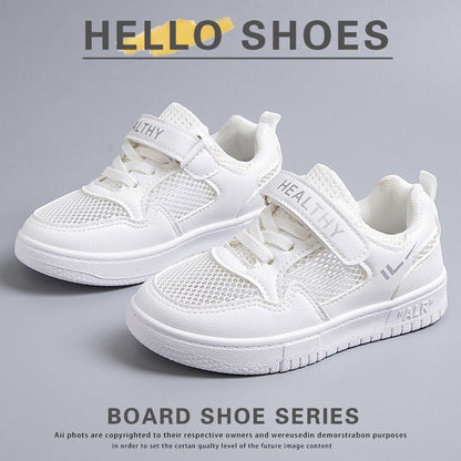 P Campus Little White Shoes 2023 New Boys Sneakers Girls Low Top Leather Performance White Soft-soled Lightweight Sneakers