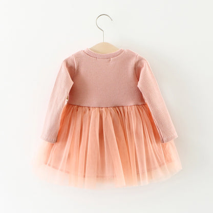 A031 fábrica de nuevos productos de primavera y otoño, venta al por mayor, vestido de manga larga con flores para niños, falda de princesa, falda de bebé, 0,2 kg