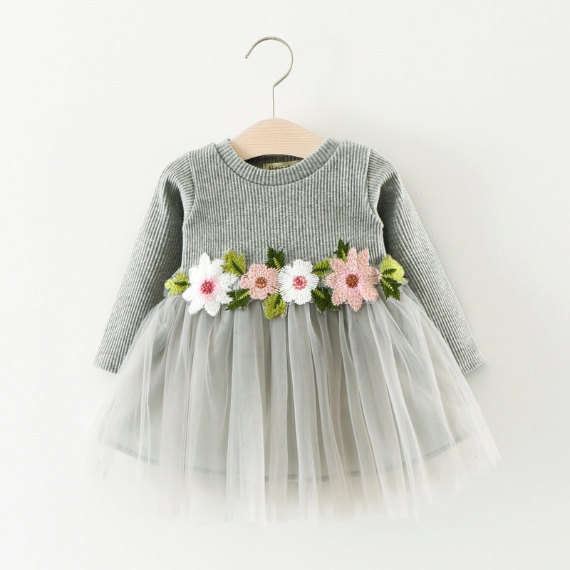 A031 spring and autumn new products factory wholesale children waist flower long sleeve dress princess skirt baby skirt 0.2kg