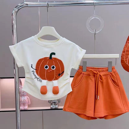 P New 2024 Best seller of dopamine Korean version network red Tiktok same model big and medium-sized children's foreign cartoon summer suit