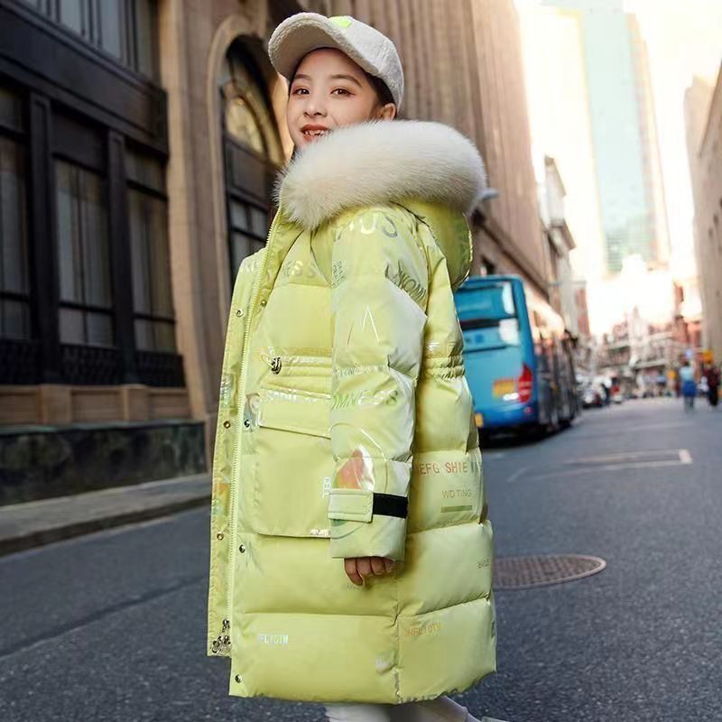 Chaquetas de plumón acolchadas de algodón para niñas, chaquetas acolchadas de algodón de estilo coreano de longitud media y gruesas para niños