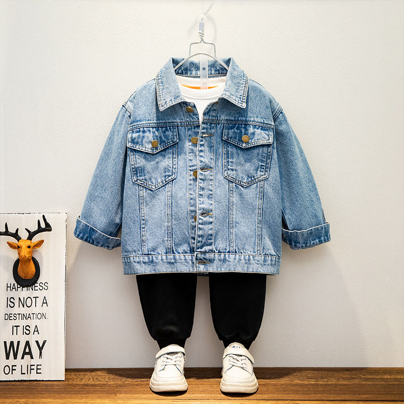 P Boys' Denim Jacket 2024 New Spring and Autumn Wear Children's Baby Handsome Denim Super Soft Spring Jacket