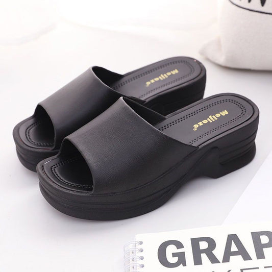 P thick soled slippers for women's summer and Korean versions, simple and solid color bathroom anti slip, indoor and outdoor sponge cake, raised one line mop sandals