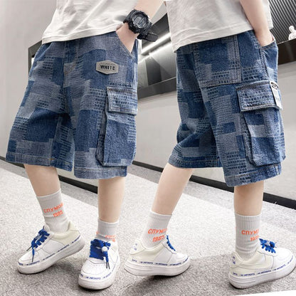 P children's clothing, boys' summer pants and shorts, 2024 new loose summer pants for middle-aged and middle-aged children, boys' jeans