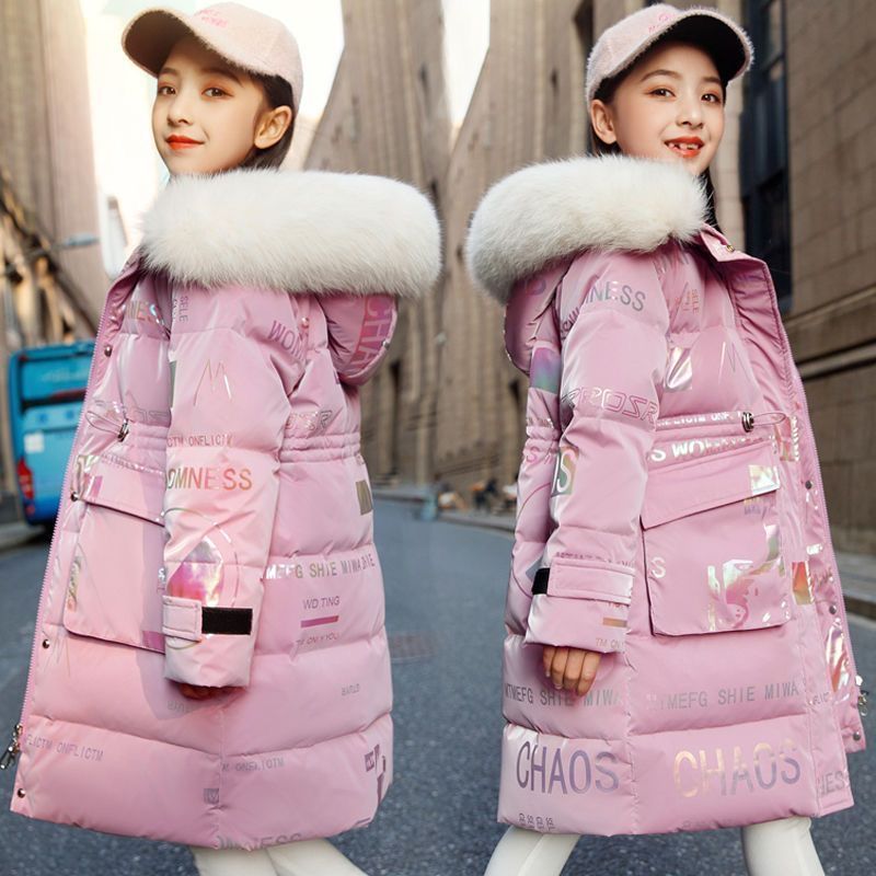 Chaquetas de plumón acolchadas de algodón para niñas, chaquetas acolchadas de algodón de estilo coreano de longitud media y gruesas para niños