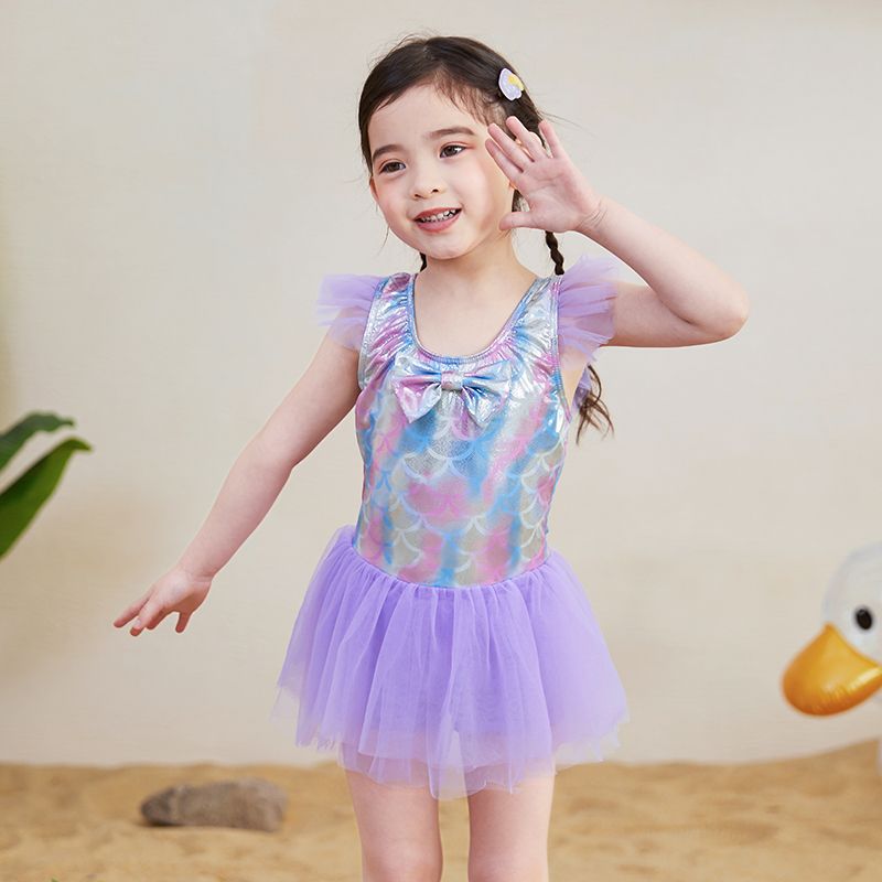 Traje de baño de sirena para niños, traje de baño femenino de una pieza, niña coreana, princesa, lindo bebé, traje de baño de aguas termales para niños pequeños 