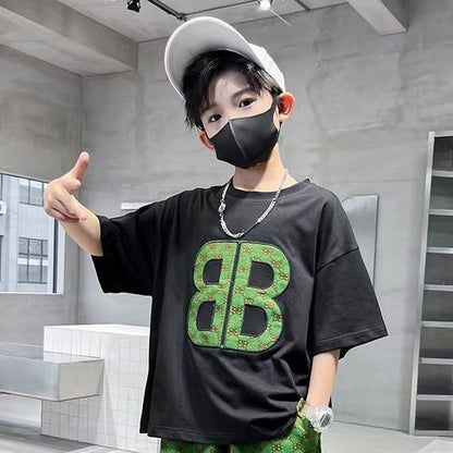 P single/suit boy summer short sleeve suit 2024 new Zhongda children boy online celebrity fashionable summer tide.